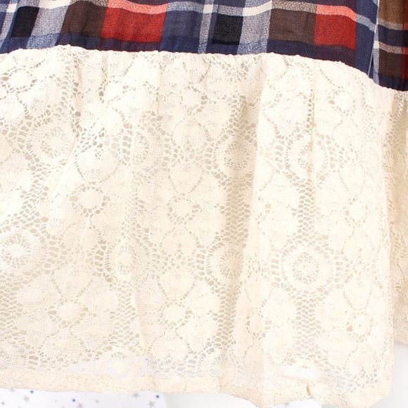 Umgee Tiered Dress Denim Plaid Lace Dark Denim - Picture 3 of 8